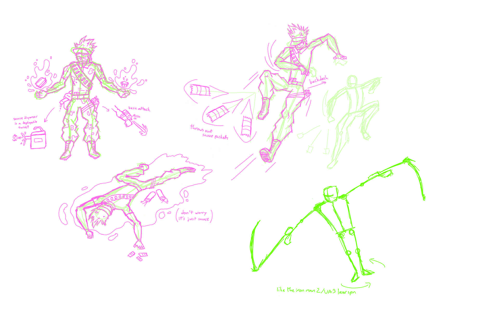 Concept sketches for unused character