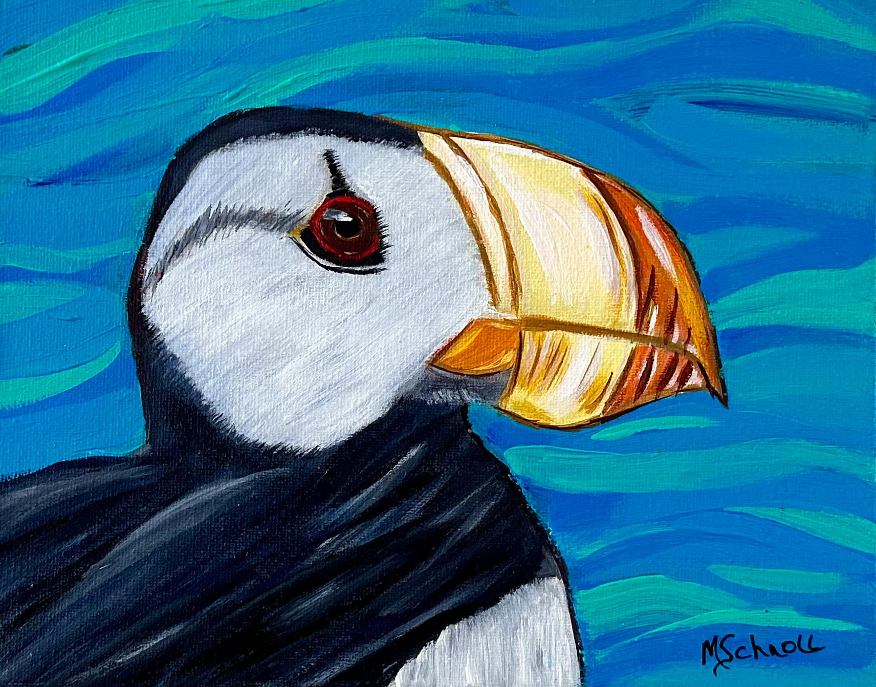 Horned Puffin, Acrylic on Canvas 
