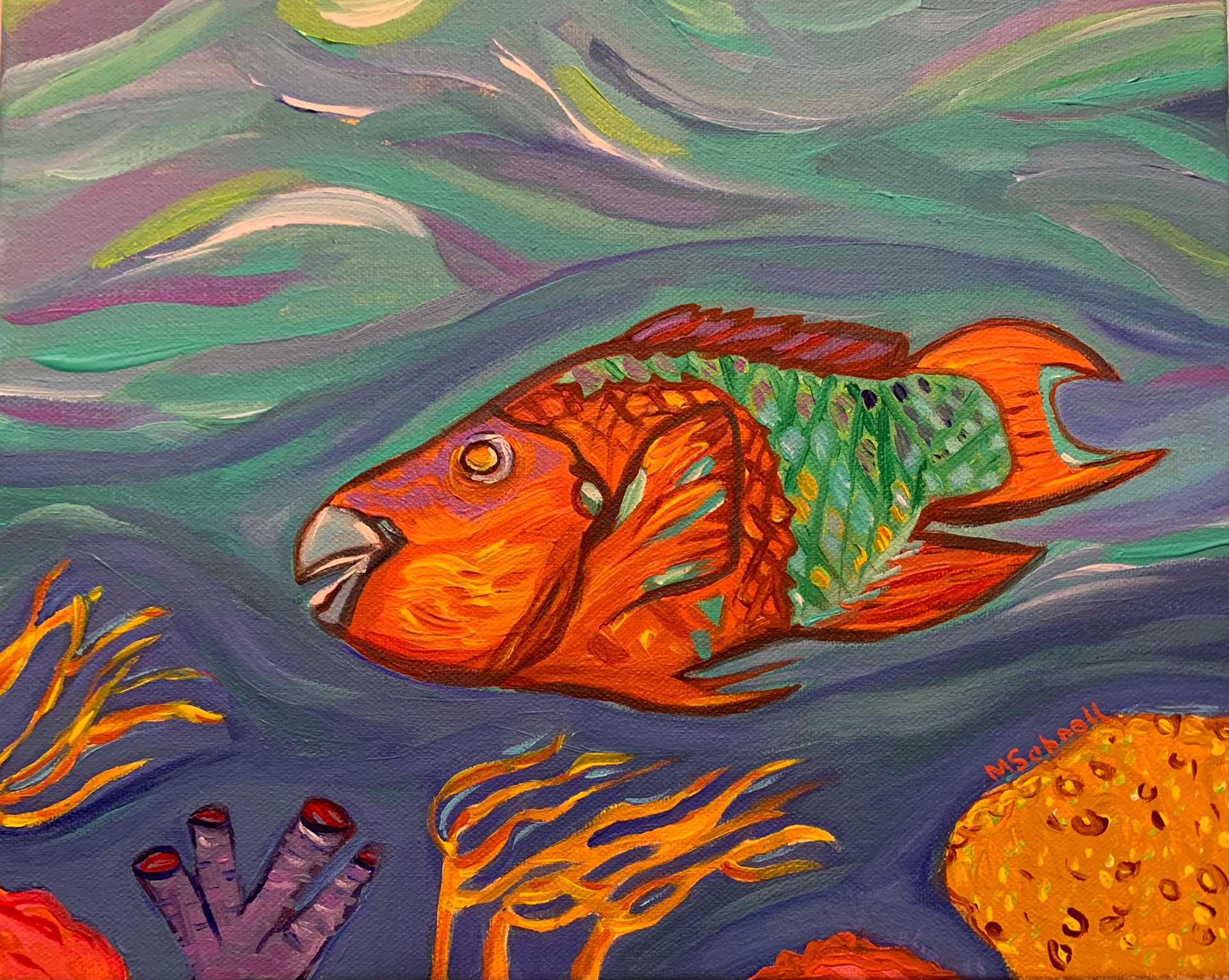 Rainbow Parrotfish, Acrylic on Canvas