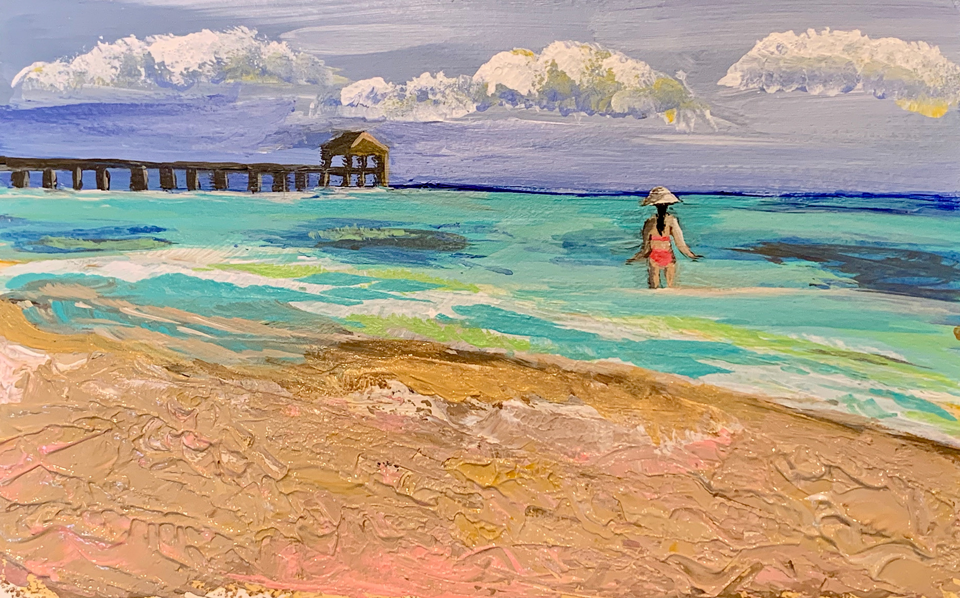 Girl in Fakarava Lagoon, French Polynesia, Acrylic on Canvas