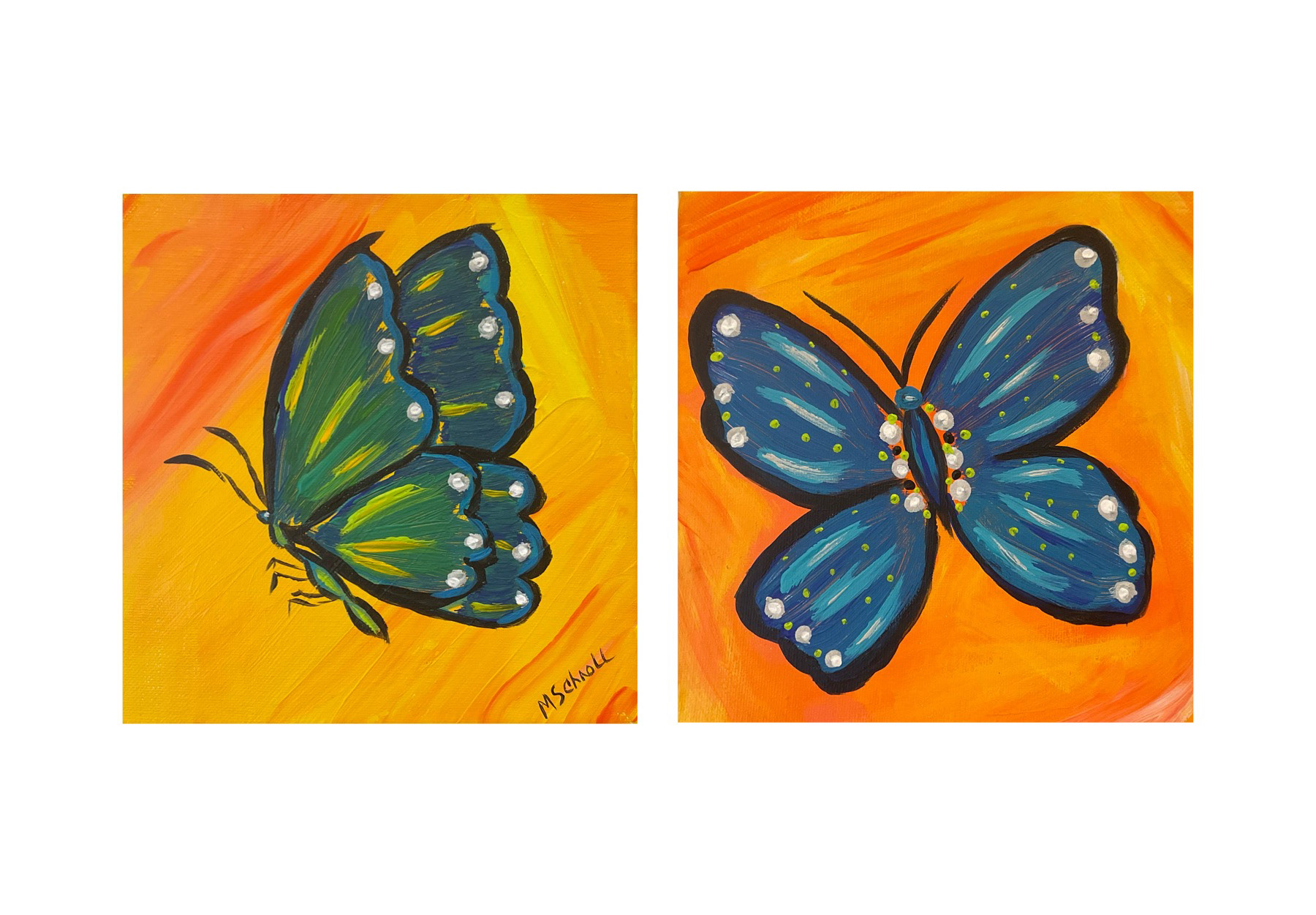 SOLD Butterfly Diptych, Acrylic on Canvas