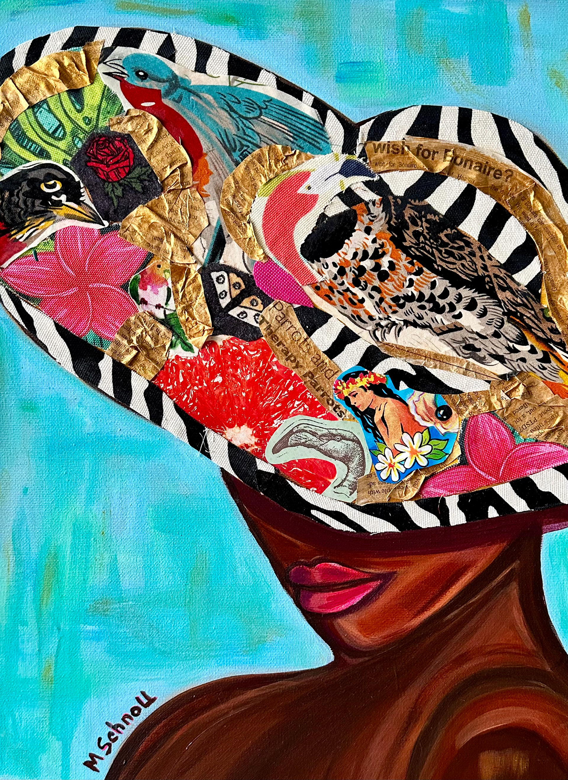 Mystery Woman, Acrylic and Collage on Canvas
