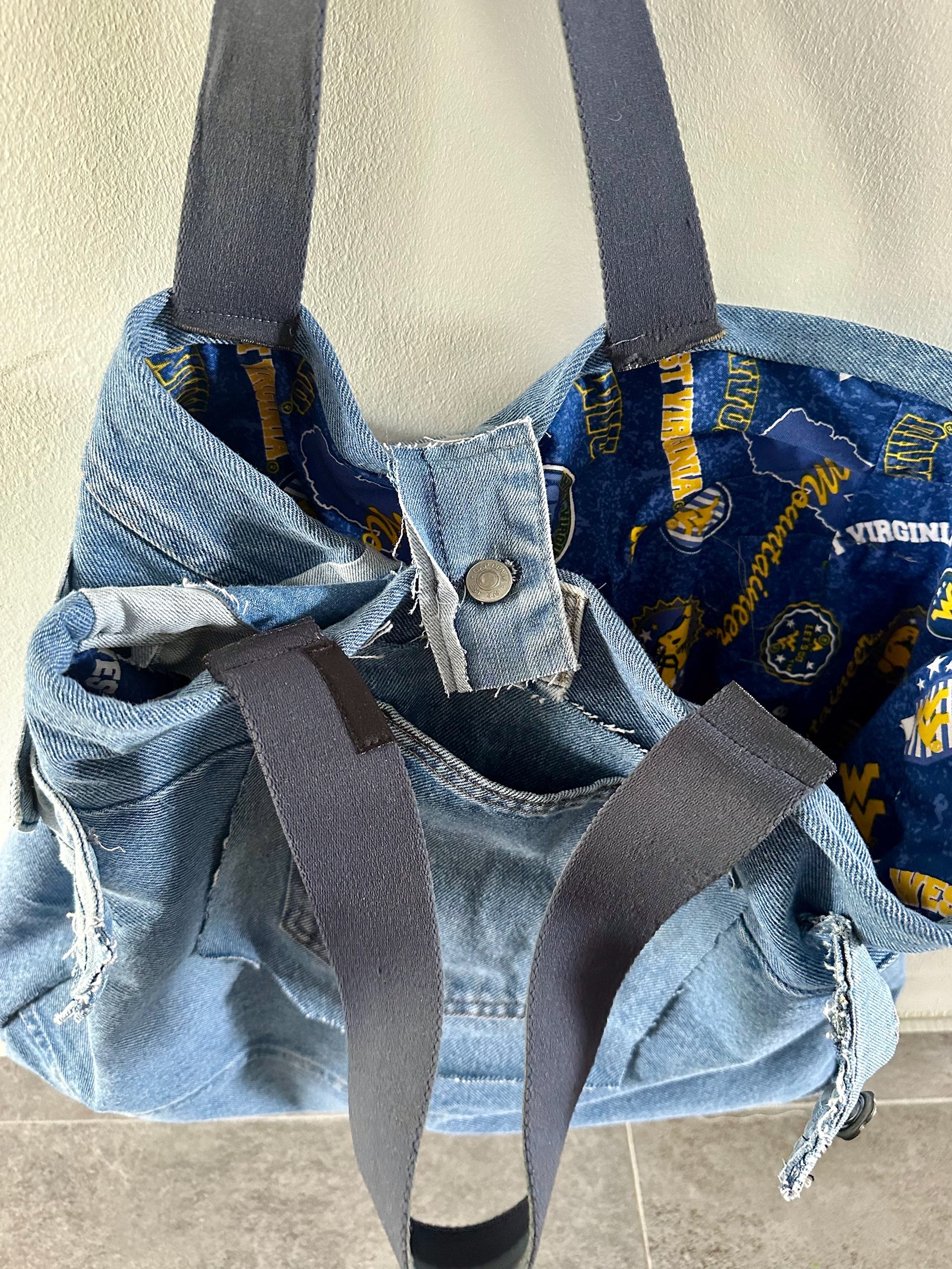 Extra large denim tote with custom lining