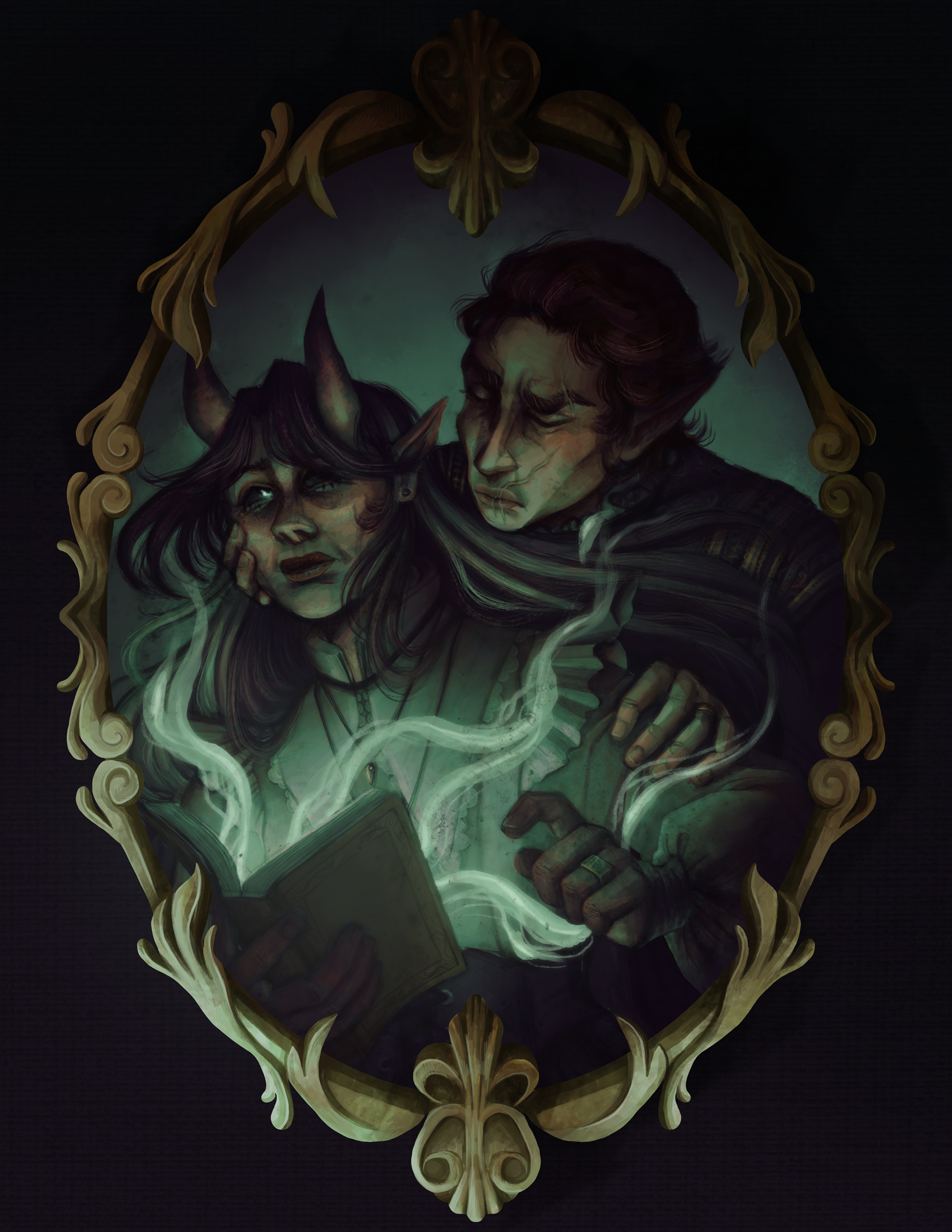 "The Lovers" - Character portraits for characters in a TTRPG campaign.
