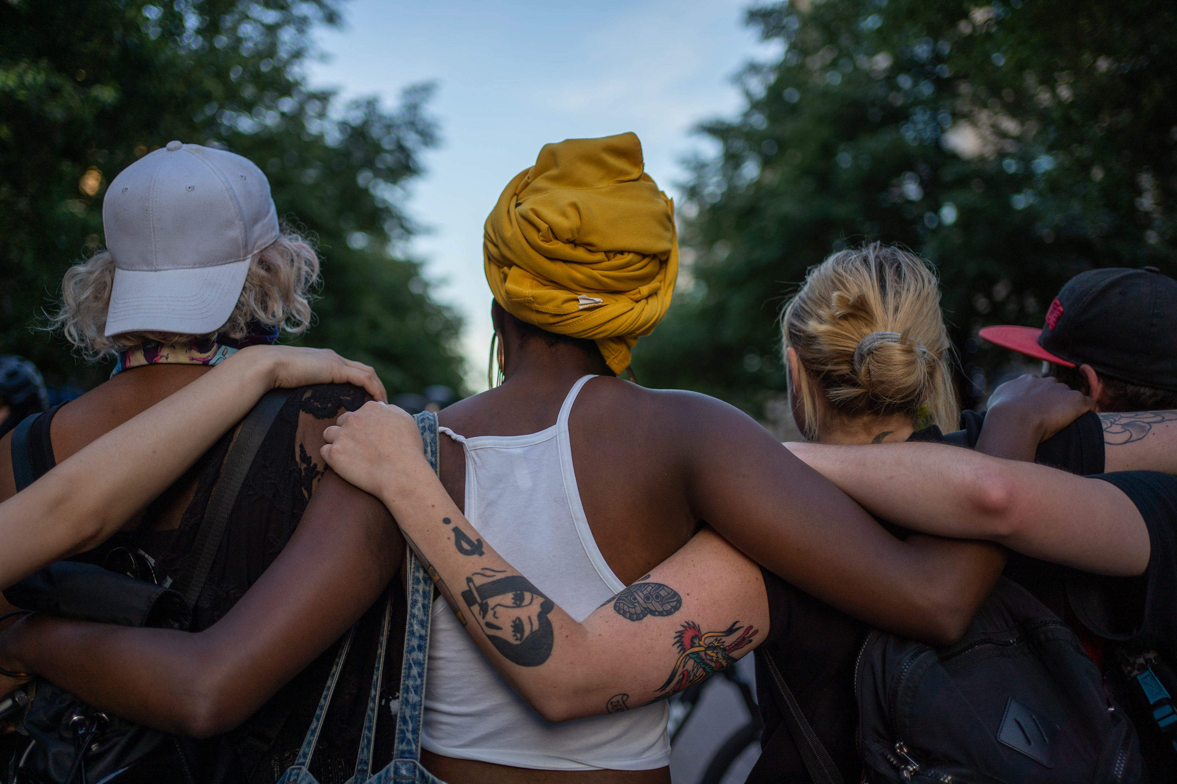 Protesters gathered around the Grand Rapids Police Department to protest police brutality against Black Americans on Saturday, June 6, 2020. 