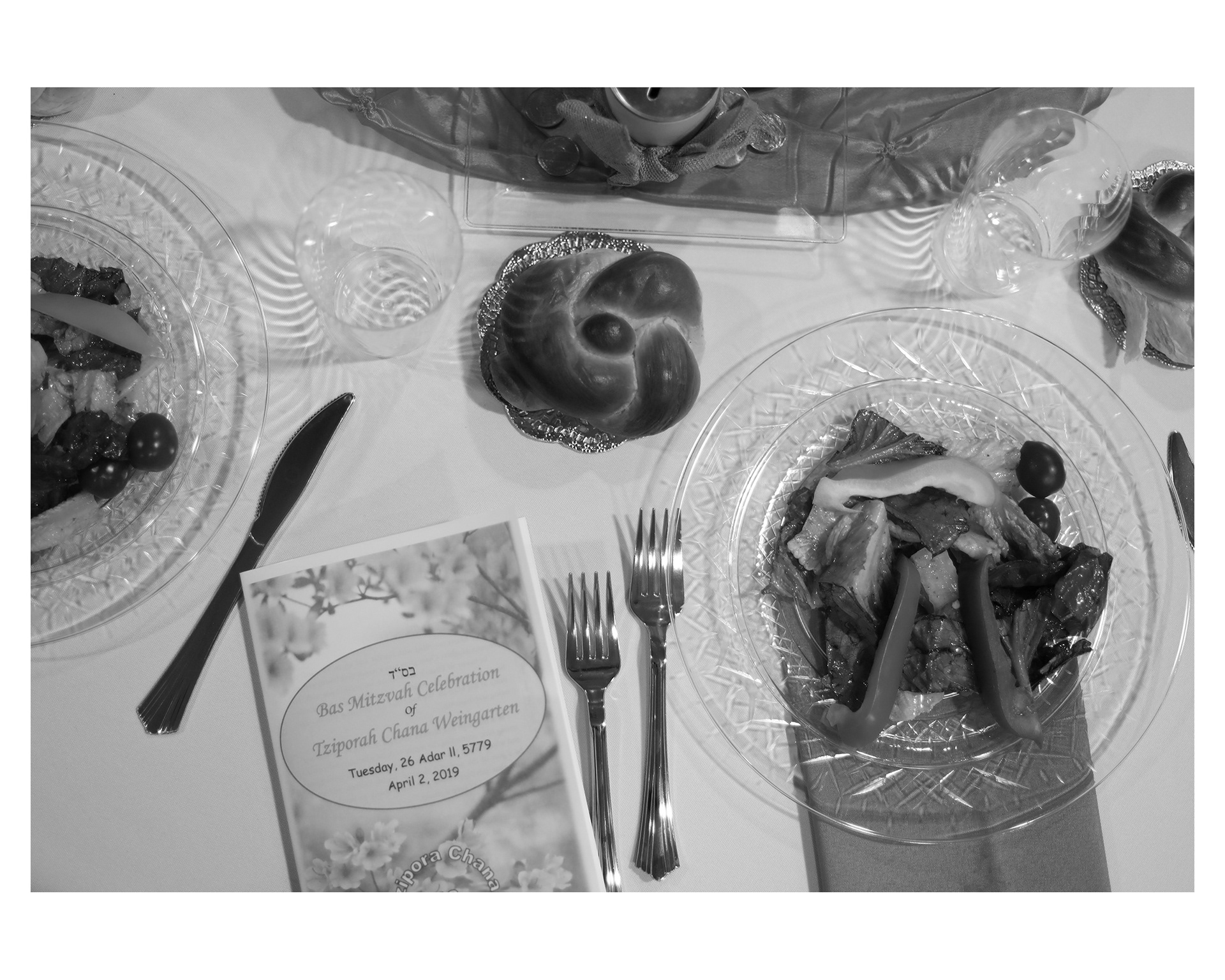 Tables are set a Chani's bat mitzvah.