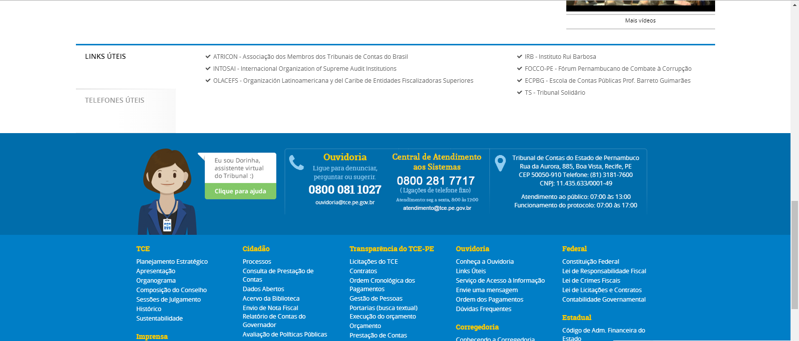 Rodapé do site, que participei do projeto de redesign e modernização como web designer