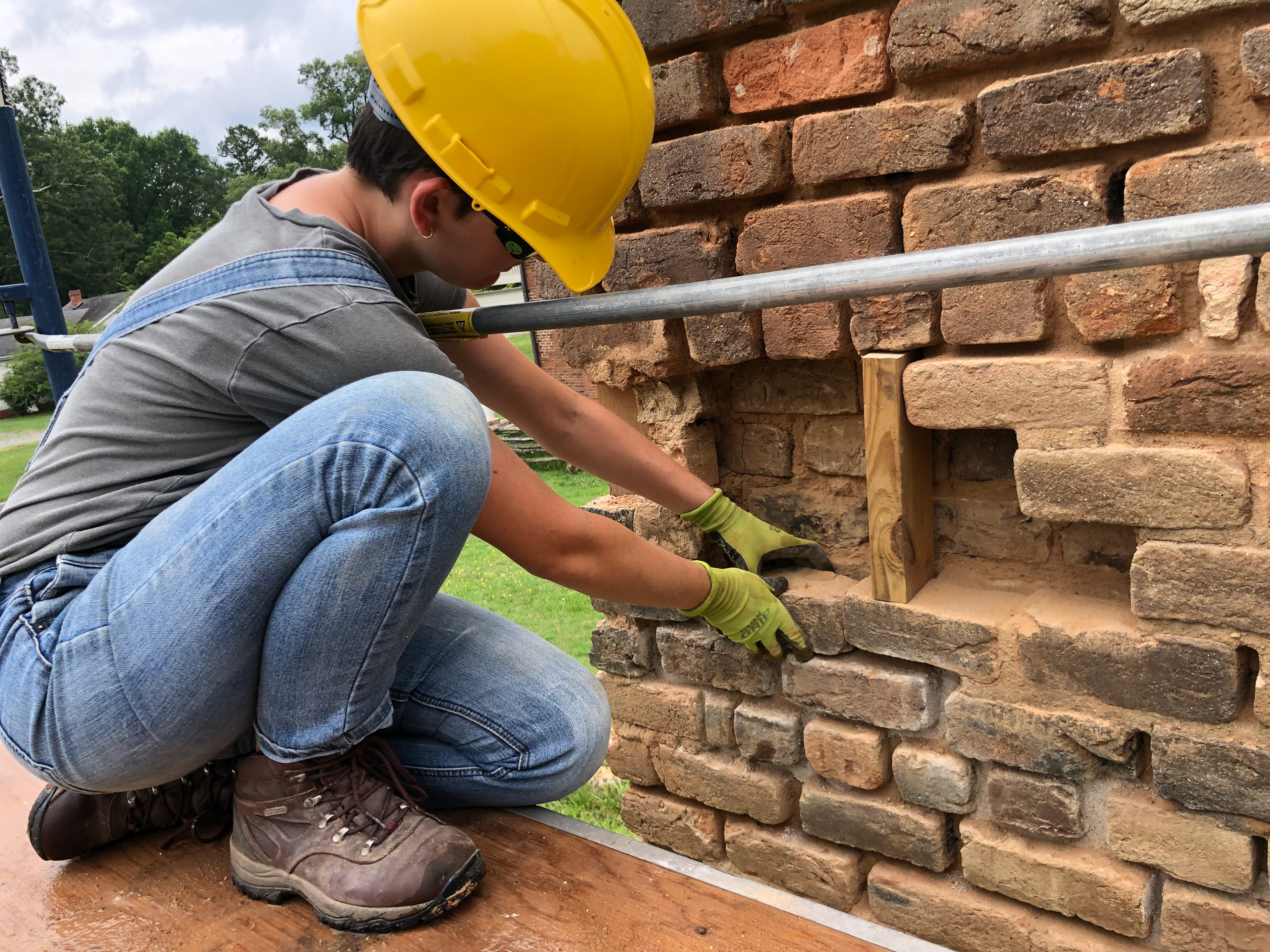 Actively deteriorating bricks were remove in sections and replaced with stable but compatible bricks.