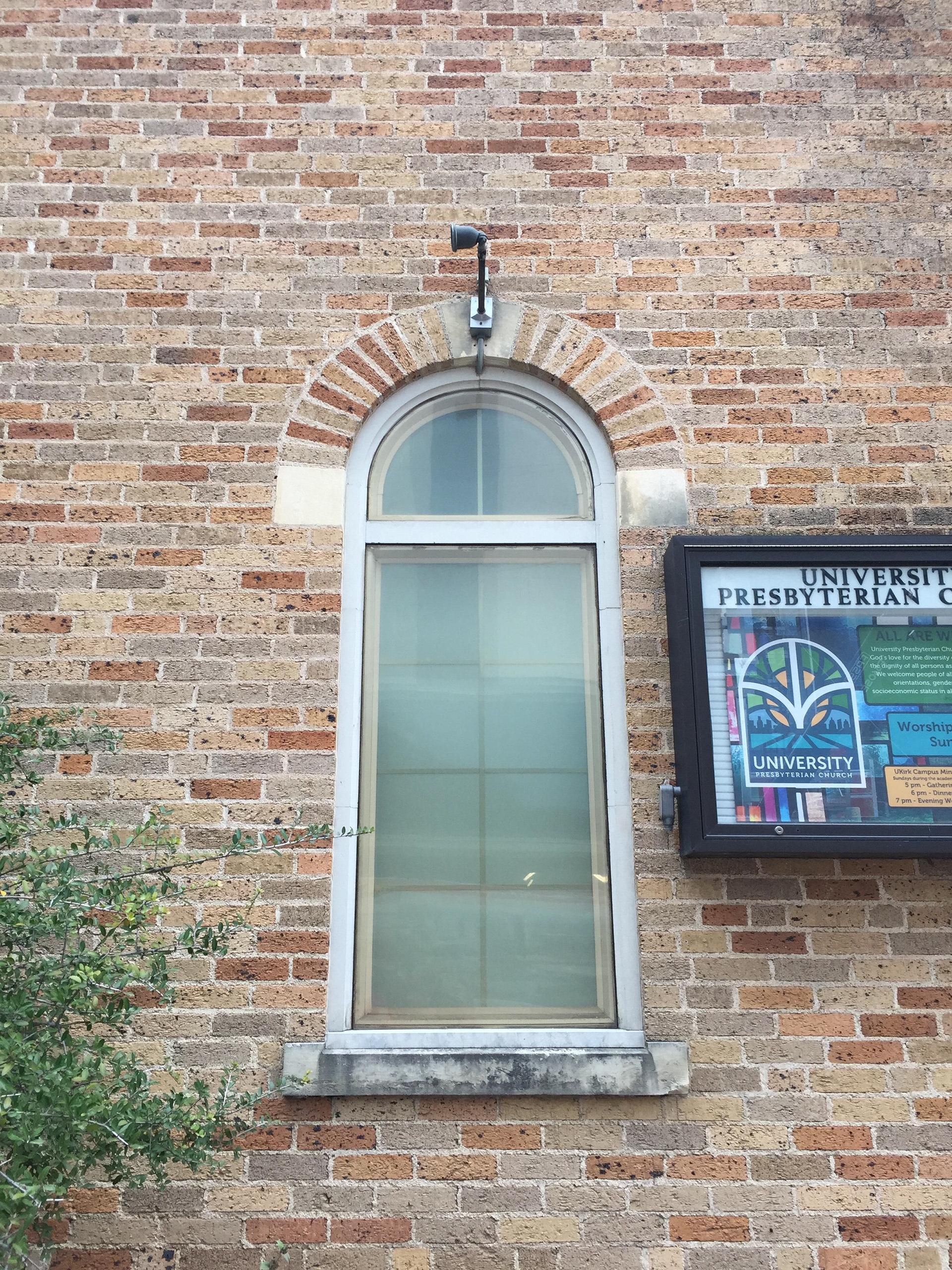 Fellowship Hall window with glazing