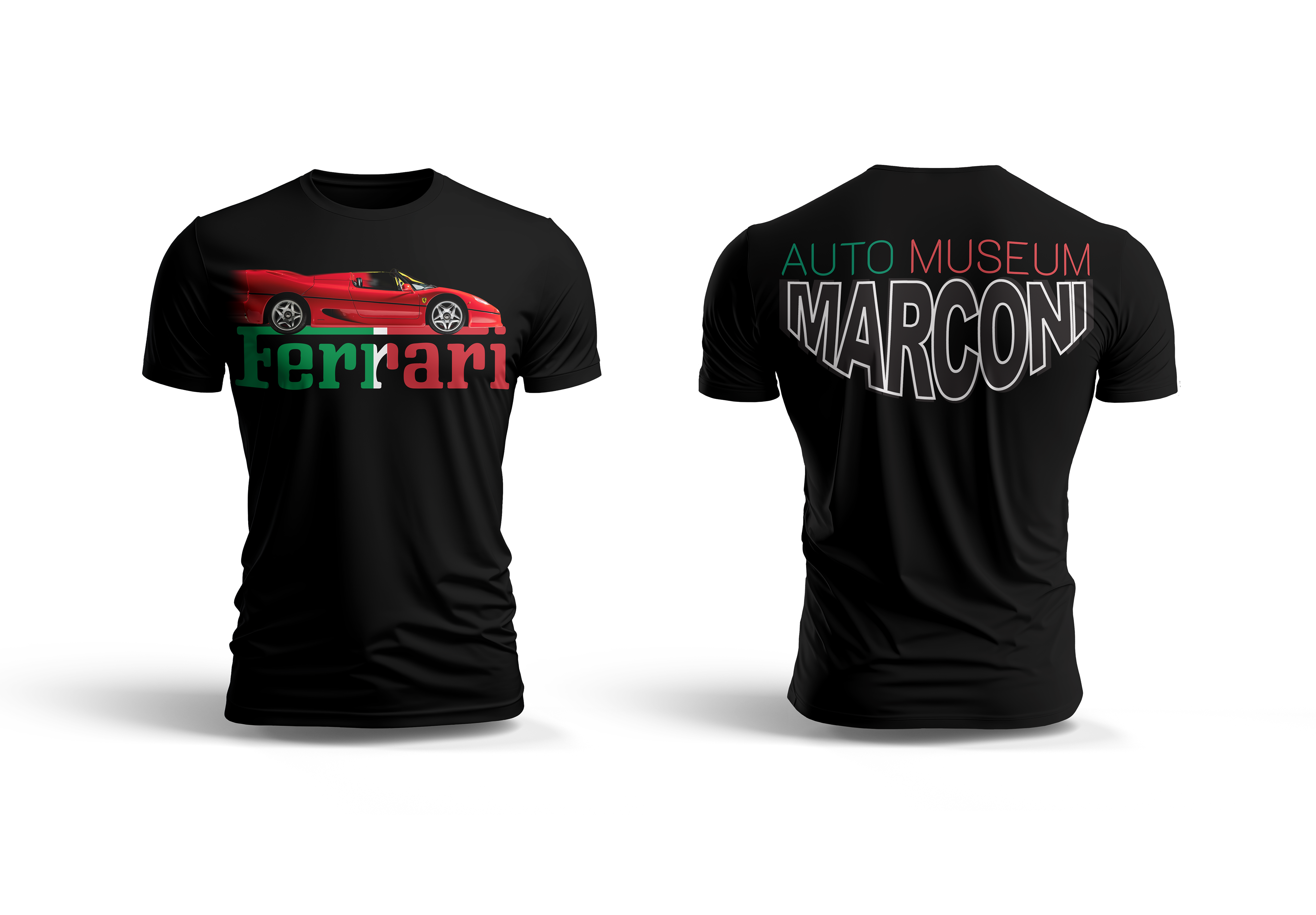 T-Shirt Mockup with a custom-made Marconi type in the back