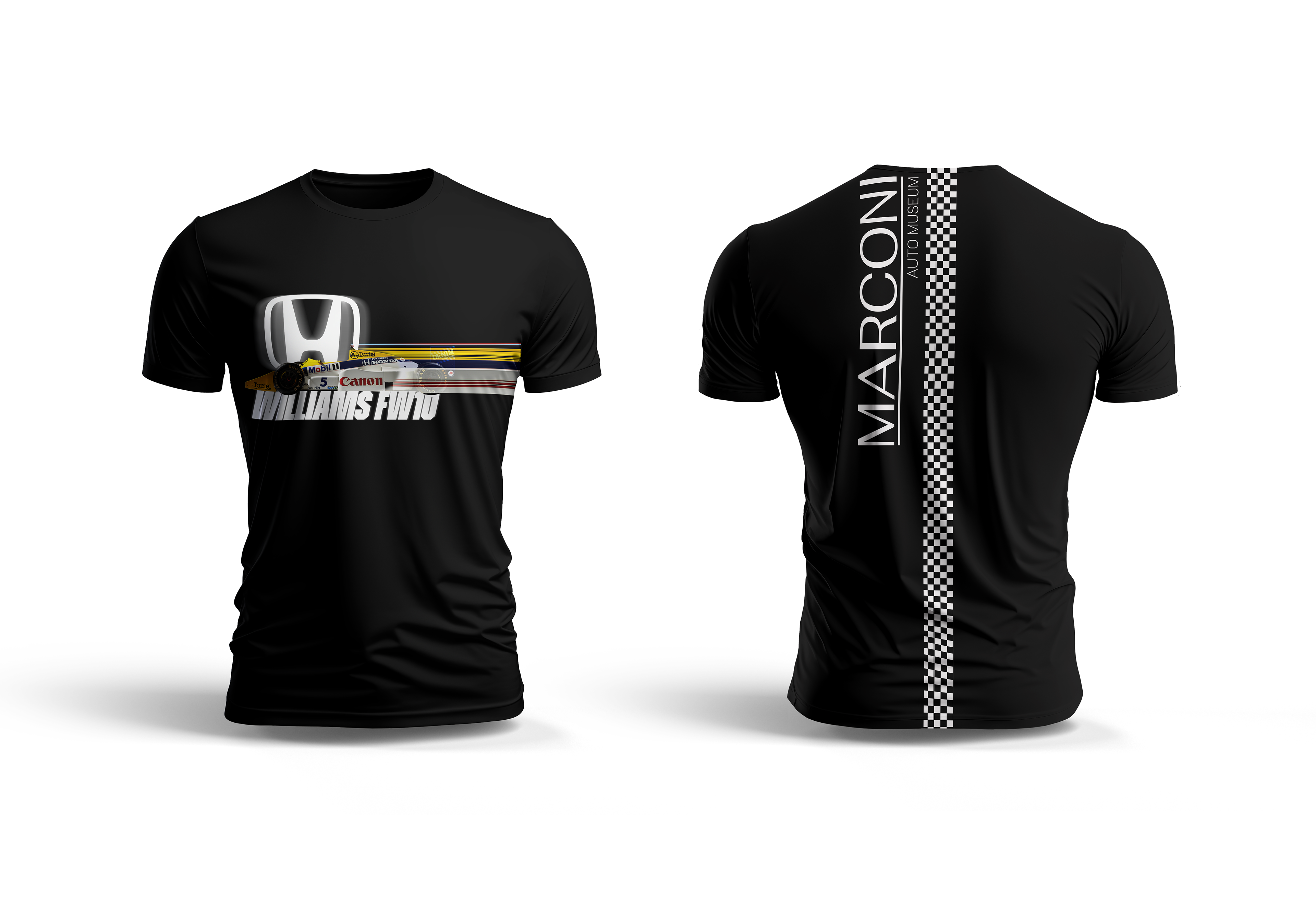 T-Shirt Mockup with custom Marconi racing flag in the back