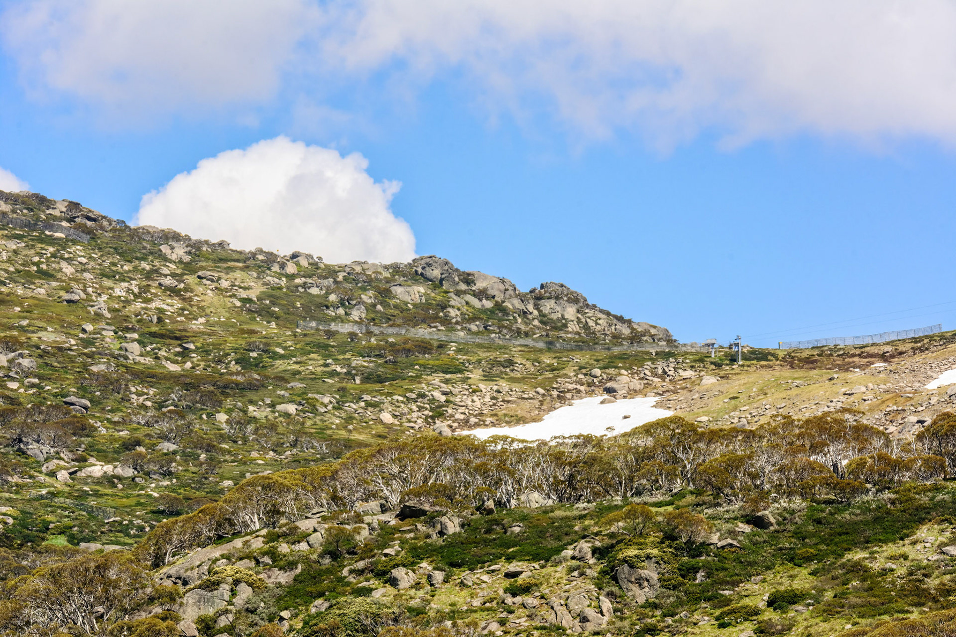Even in December there's still patches of snow on the ground on the mountain opposite the hut