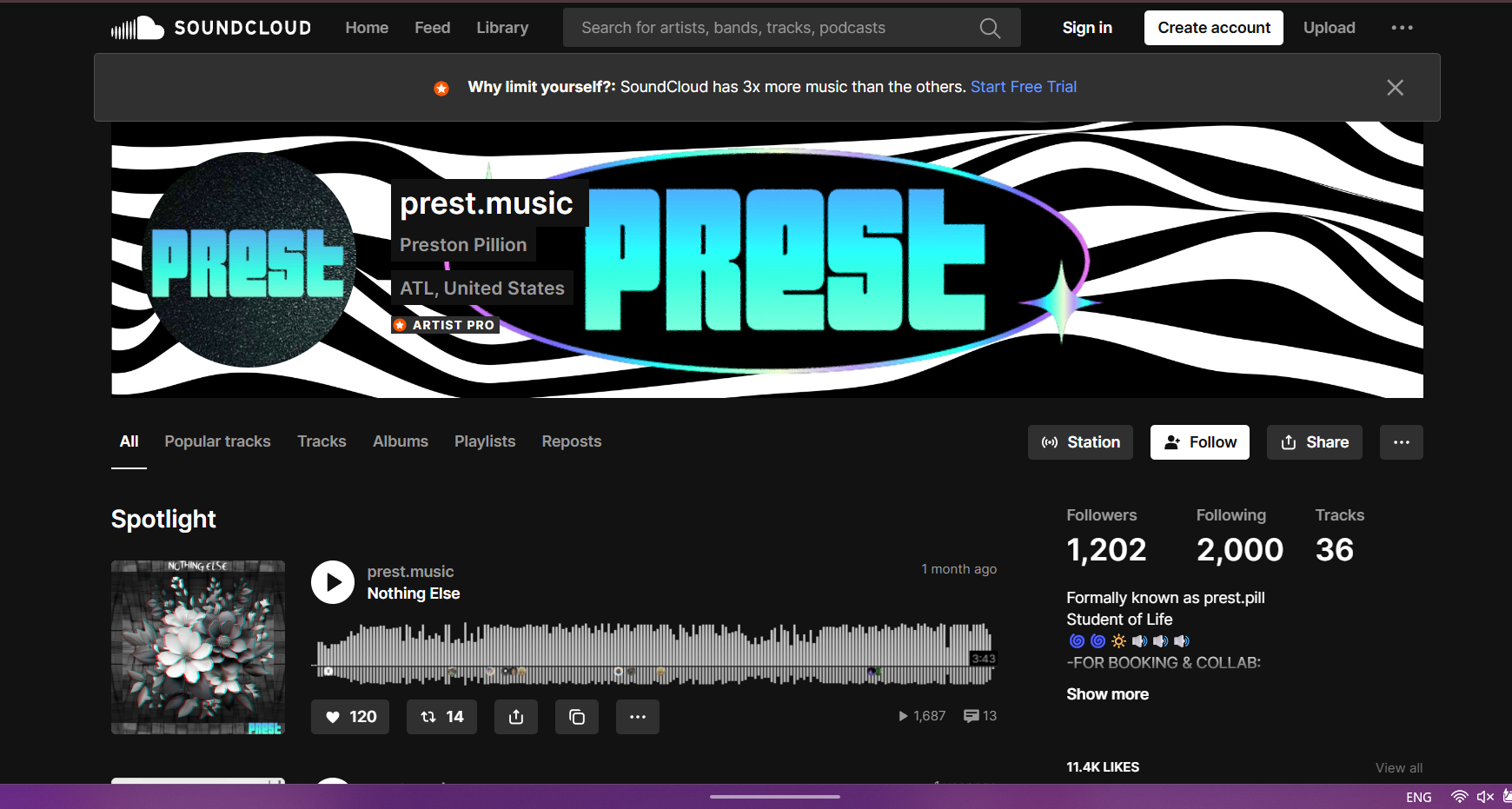 Screenshot of the Soundcloud page with the logo and banner