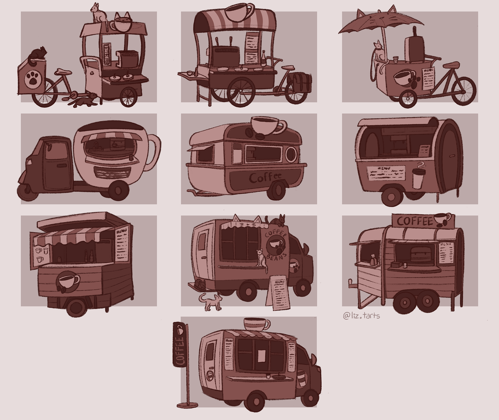 Coffee food truck/cart thumbnails, 2021
