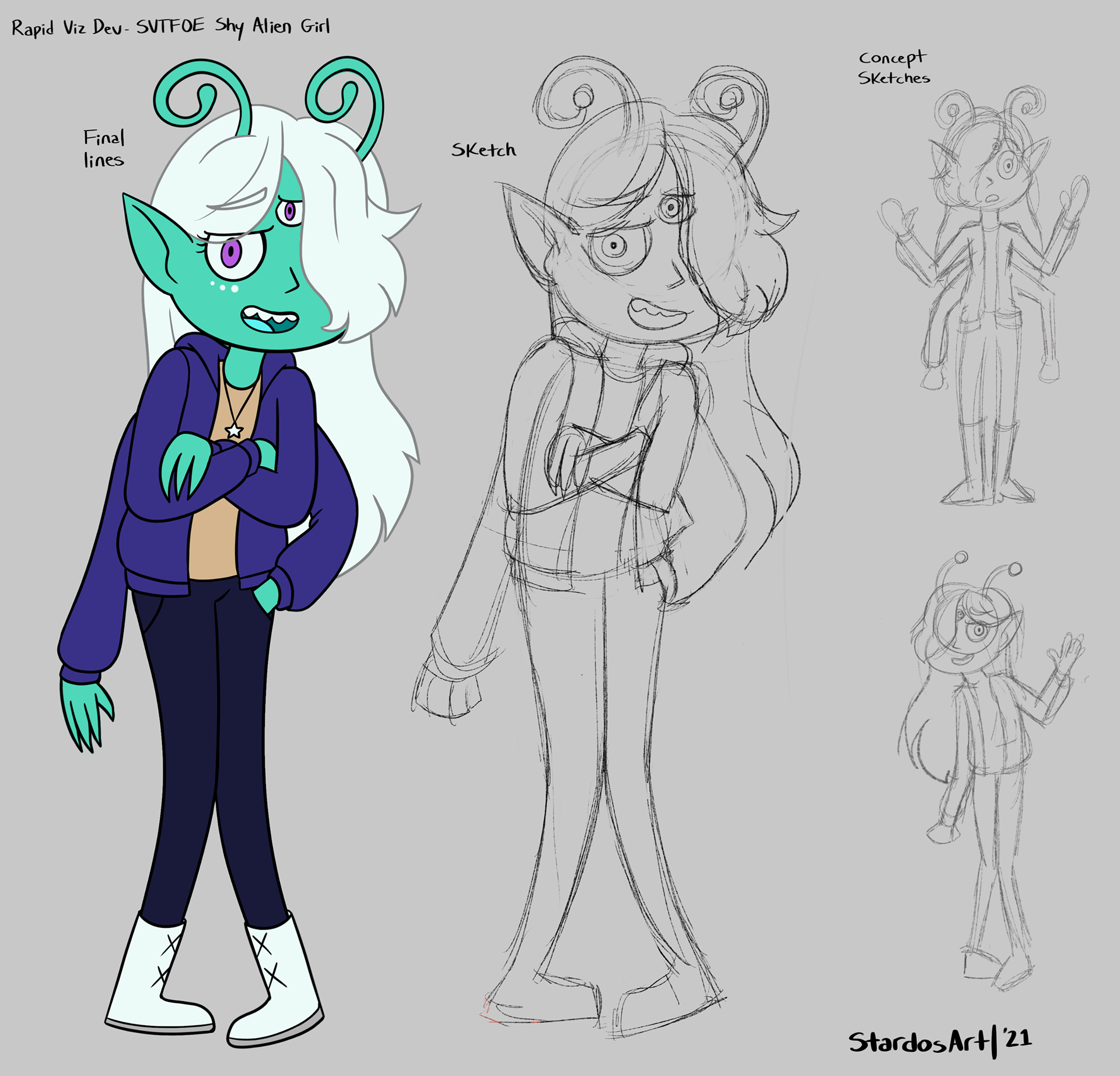 Character design in the style of Star vs. The Forces of Evil, 2021