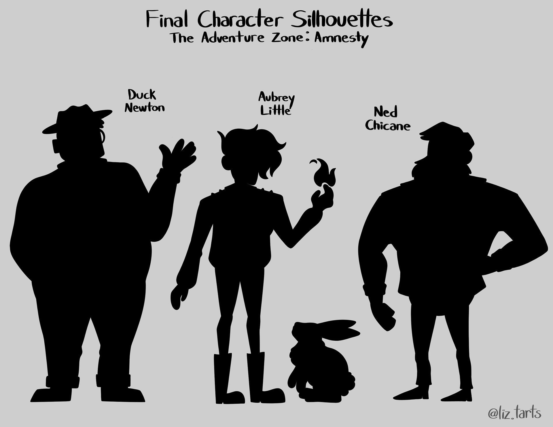Silhouettes for protagonists from The Adventure Zone: Amnesty, 2021