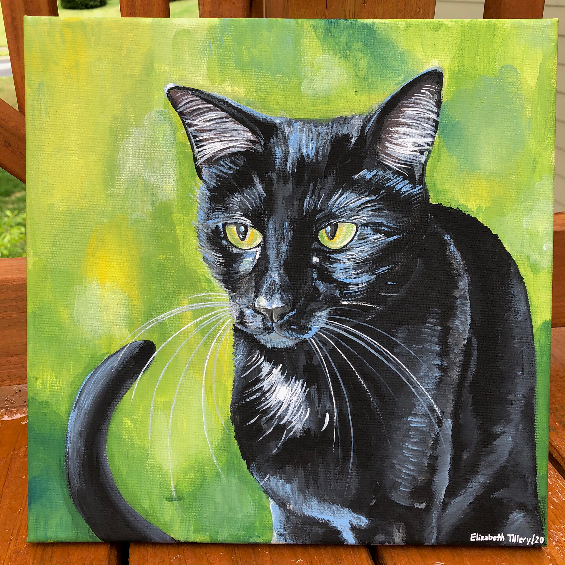 A painting of my cat Shadow, completed in summer of 2020