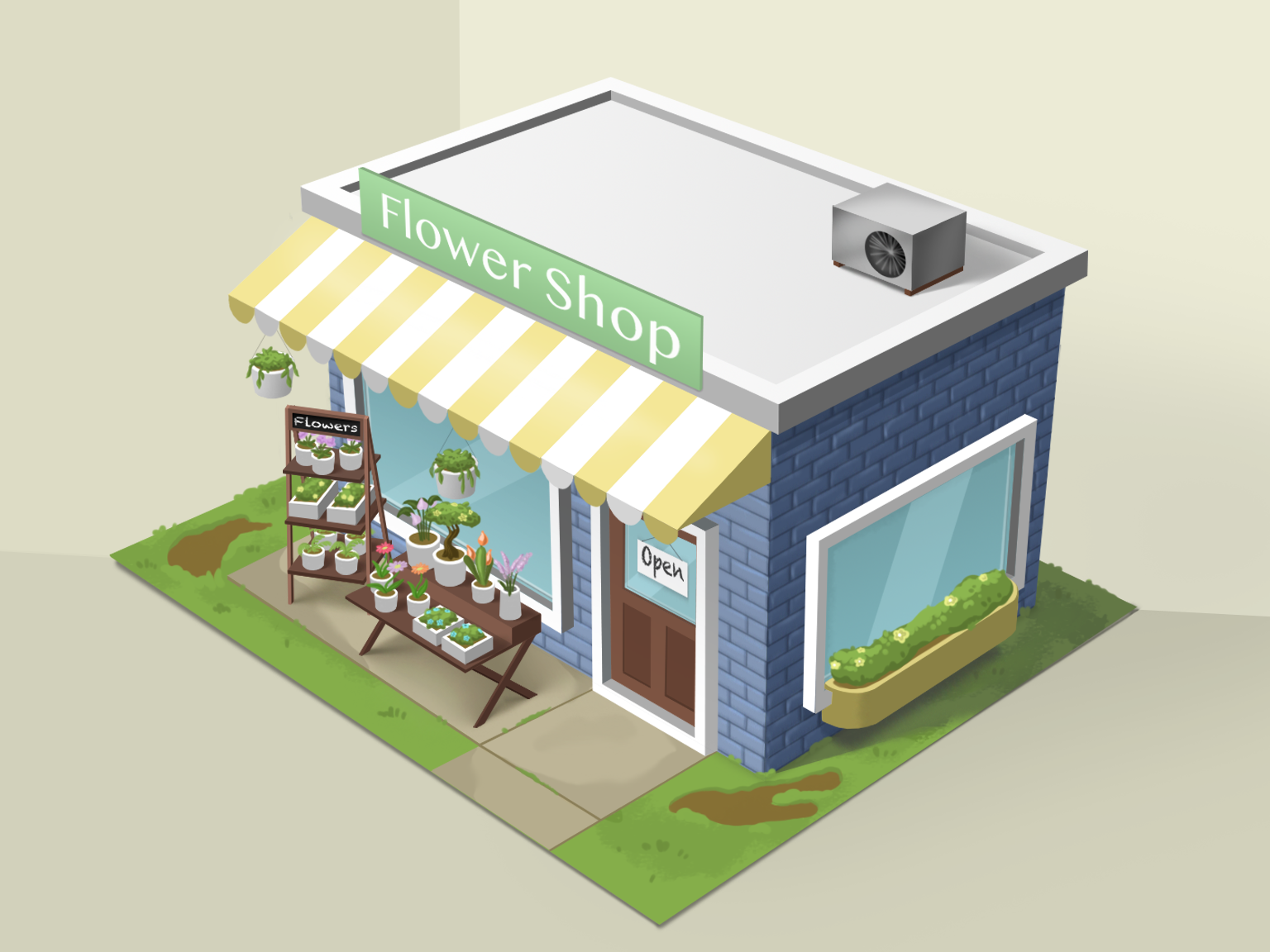 Isometric flower shop game art concept, 2020