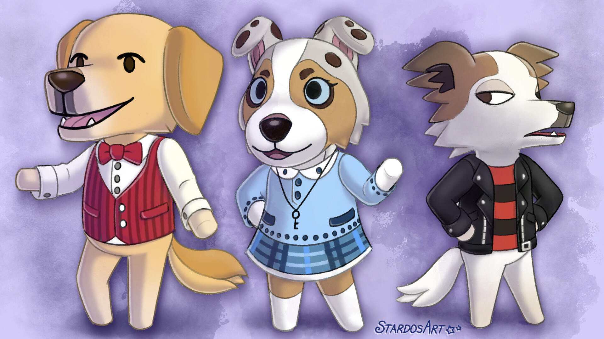 Animal Crossing style dog character designs, 2019