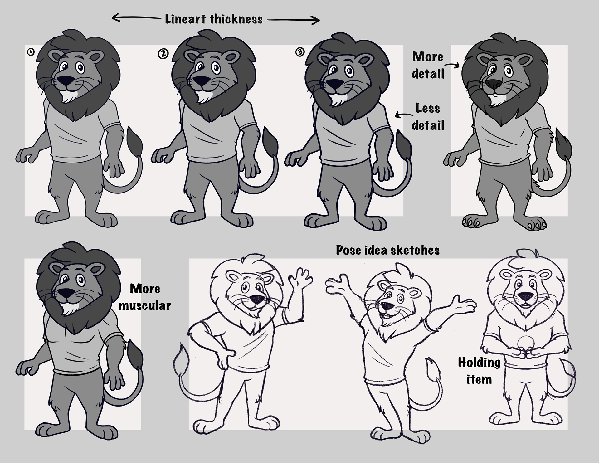 Detail concepting for Levi the lion, 2023