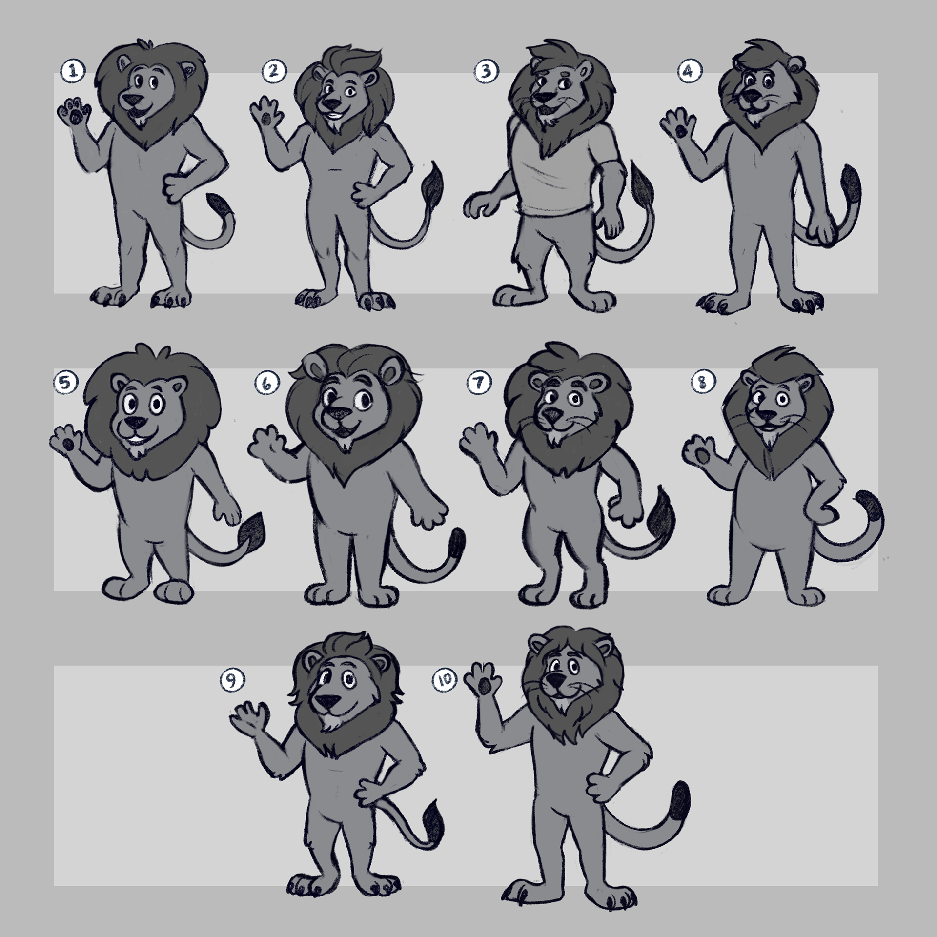 Initital design study for Levi the lion, 2023