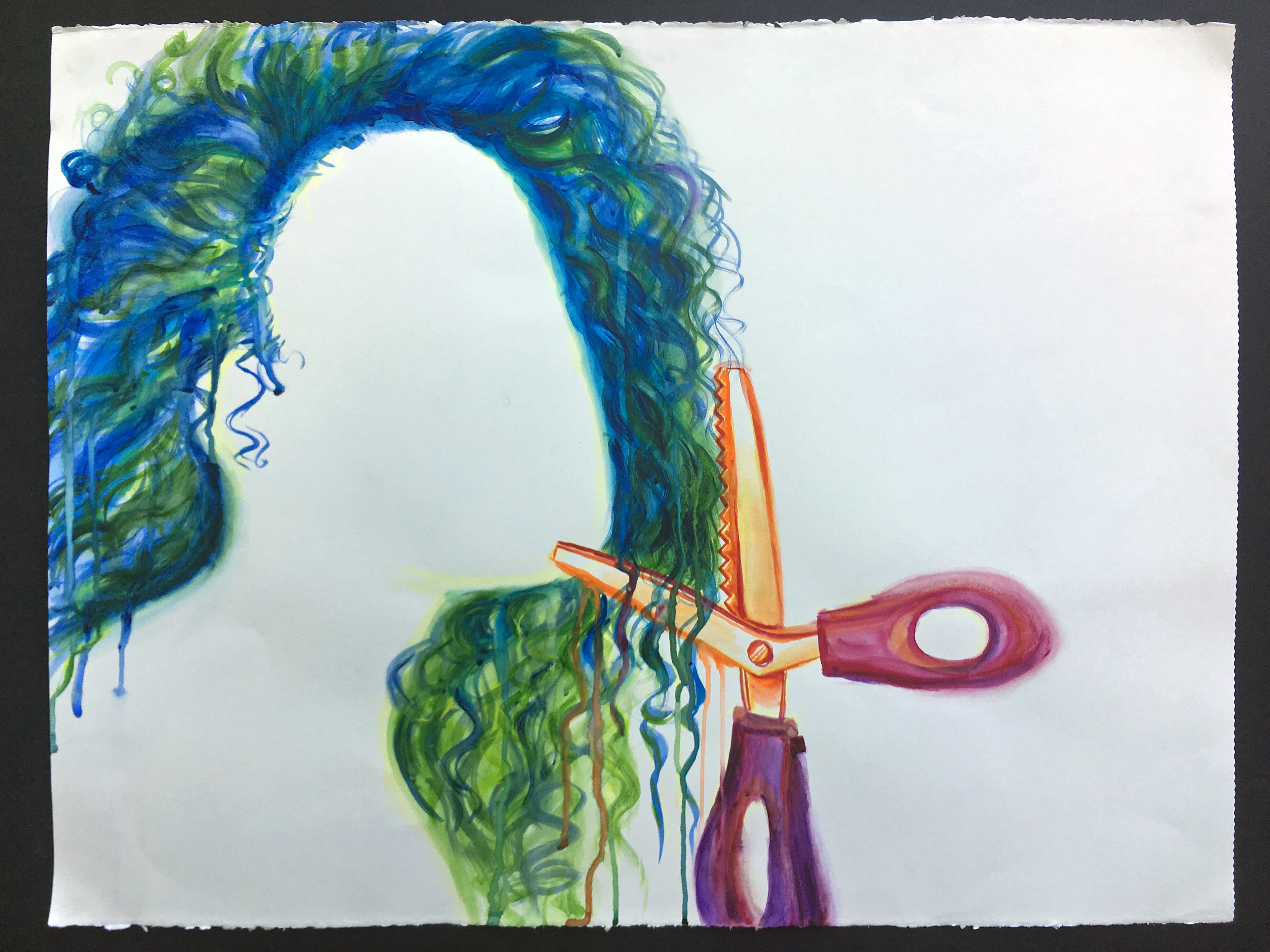 A piece from my series entitled "Hair and Scissors", completed in spring of 2019