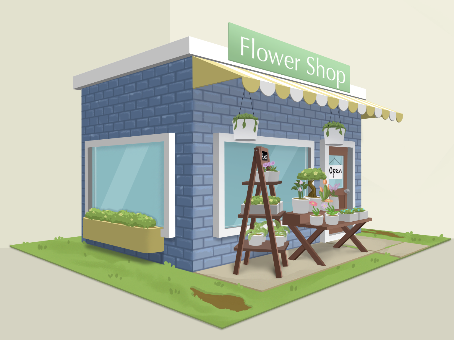 Isometric flower shop game art concept, 2020
