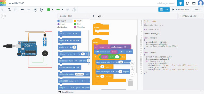 The initial code on Tinkercad.