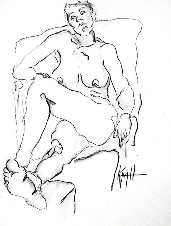 "Emilie II" - Ink and chalk pastel on watercolour paper