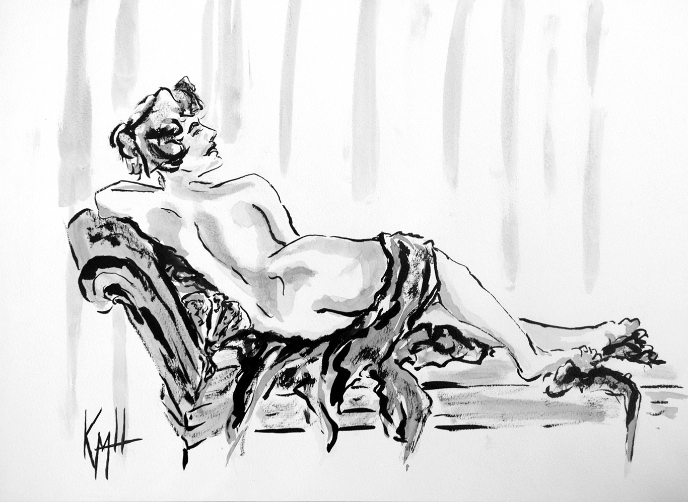 "Odette" - Ink on watercolour paper