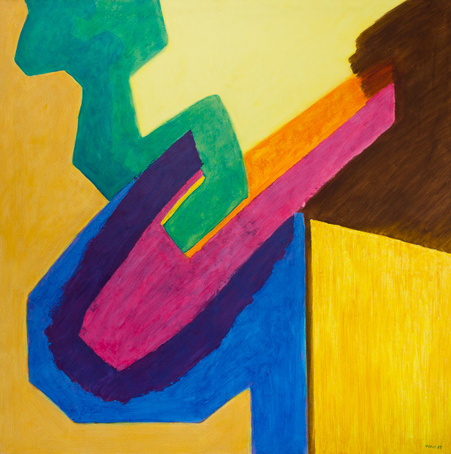 Sliding Shapes. 1988, Acrylic on Canvas, 48x48", 12x122cm
