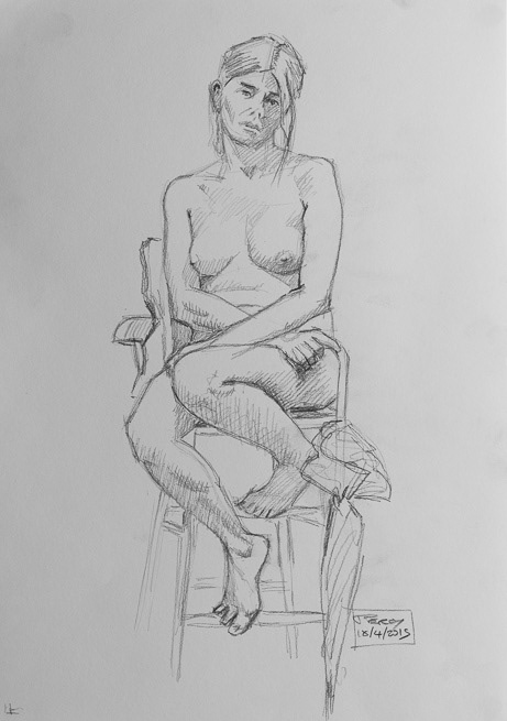 Silvina2 seated, 2015, Carbon pencil on paper, A3, 16 ½ x 11 ¾", 42x29.7cm