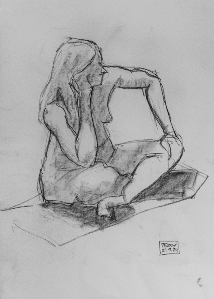 Jessica 6, no49 2024, Charcoal on paper, 22x15", 53x38cm