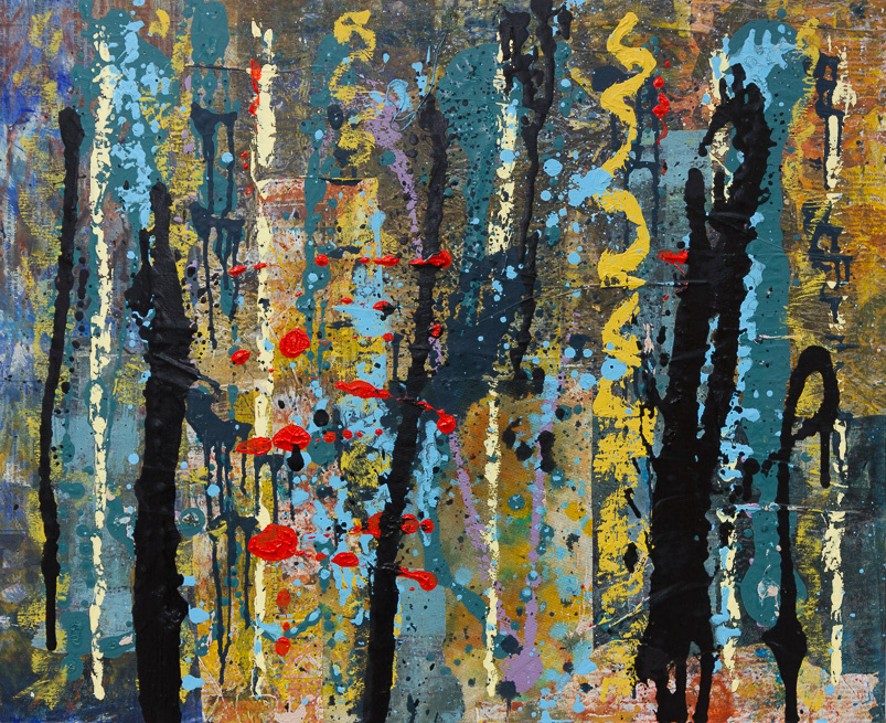 Remains 5 no108_2015, Oil over Newspaper Collage on Wood, 50x61cm, 19½x24", Private collection