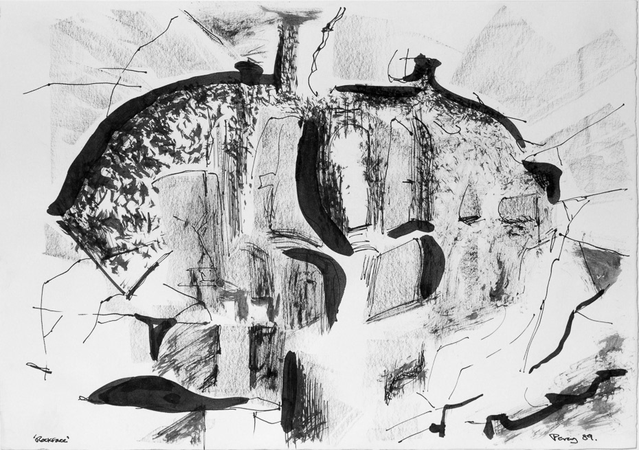 Rockface Whitley Bay, 1989, Ink & Crayon, A3, 11.75x16.5",(297x420mm)