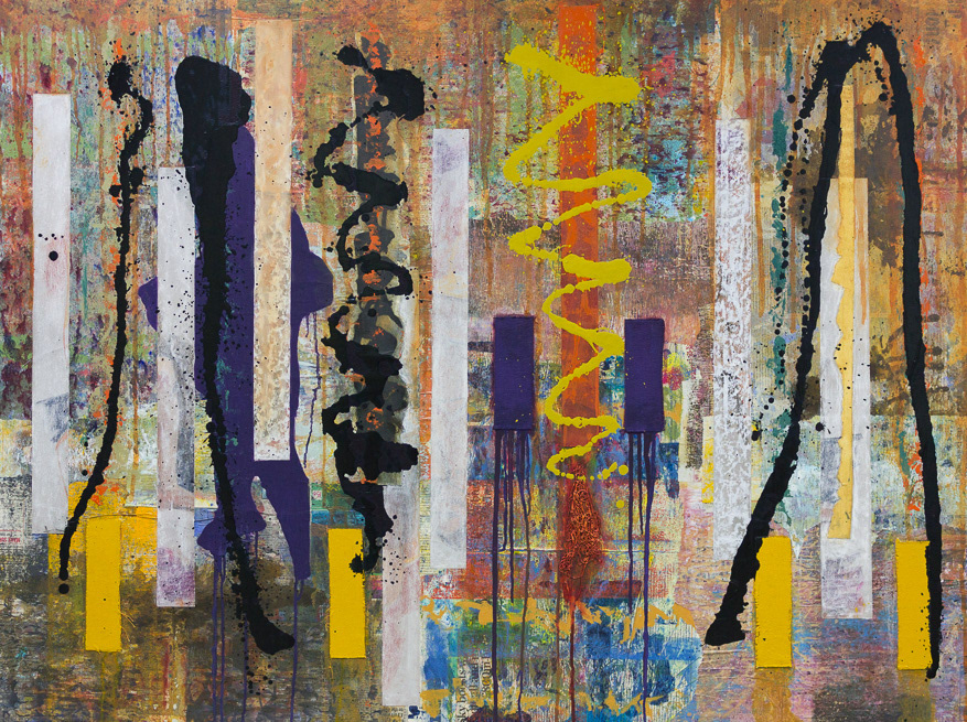 Remains 8, no6 2016, Oil over  mixed media collage on wood, 36x48", 91.5x122cm