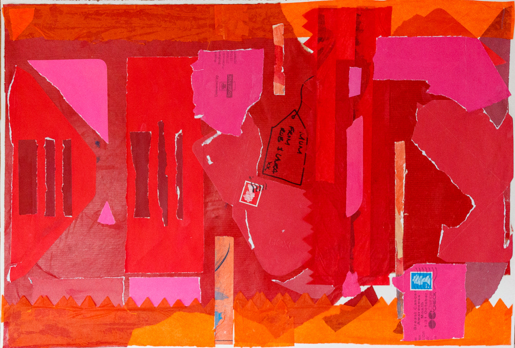 Arrangement in Reds, 01_2021, scrap paper collage on paper, ½ Imperial, 15x22", 38x56cm