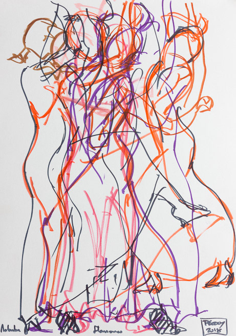 Natasha Flamenco 2, 2018, watercolour markers on cartridge, A3, 420x297mm, 16 ½ x 11 ¾"