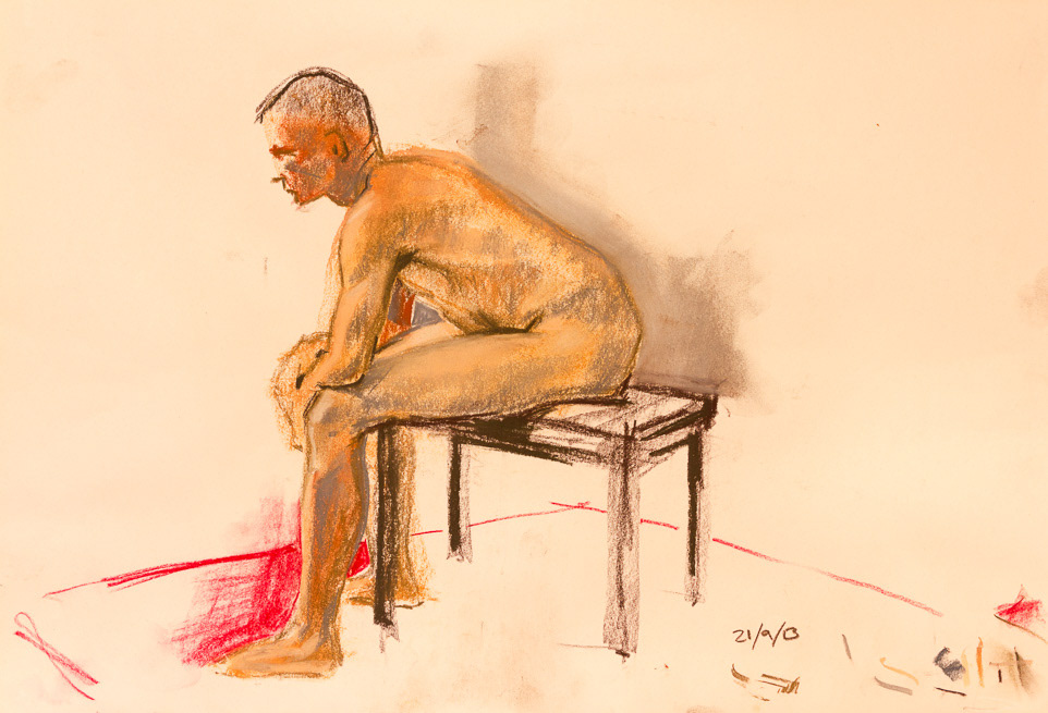Male nude figure, 2013, Pastel on lining paper, 22x15", 56x38cm,