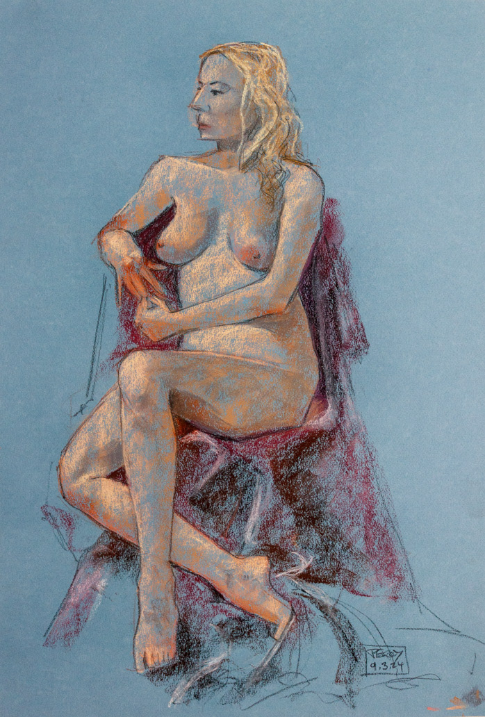 Manka 12, no15 2024, Pastel on Blue Canson paper, 21 ¾ x 14 ¾", 55x37.5cm