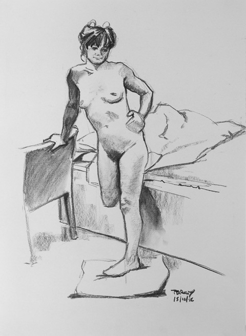  Life Drawing, 1986, Charcoal on paper, 21.5x16", 55x40cm