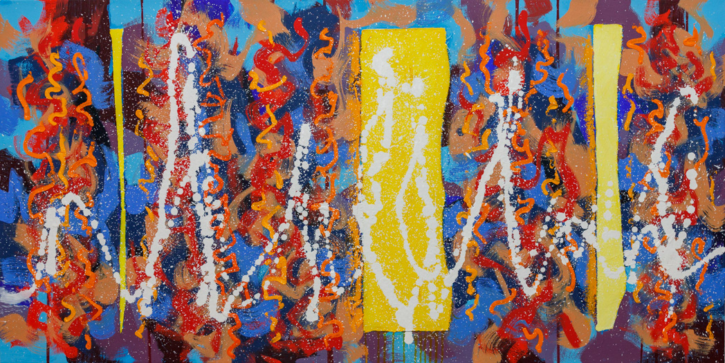 Electric Bananas, no24 2022, oil on canvas, 24x48", 61x122cm