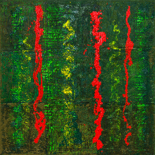 Dual 9 Red & Green, 2016, Oil on Canvas, 20x20", 51x51cm
