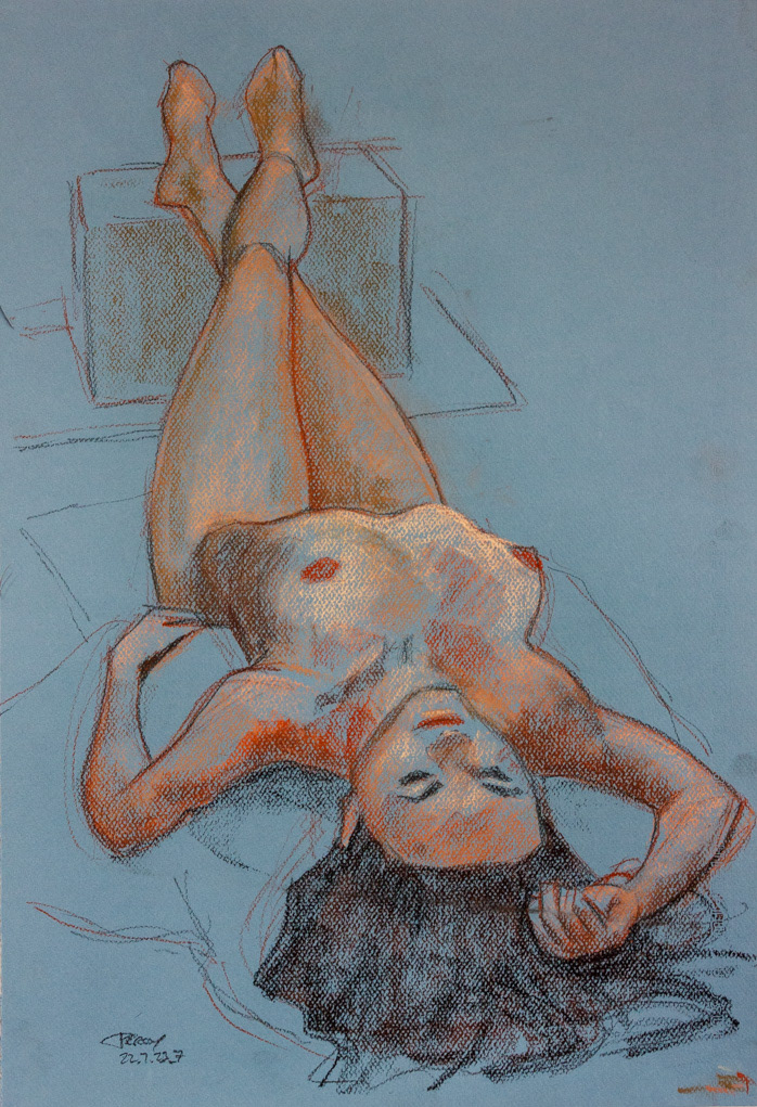 Yana28, no56_2023, Pastel on Blue Canson paper, 21 ½ x 14 ¾", 55x37.5cm