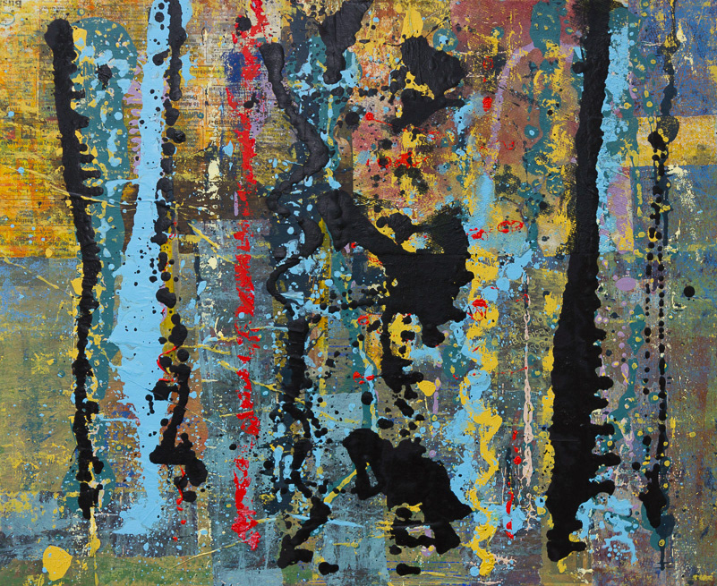 Remains 6 no109_2015, Oil over Newspaper Collage on Wood, 50x61cm, 19½x24"