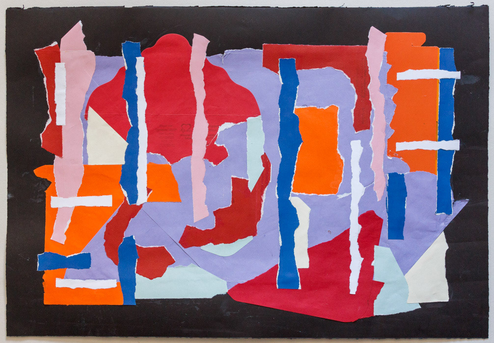 Cloud Post, no17 2024, Collage on black paper, 14 ¼ x21", 36x53cm