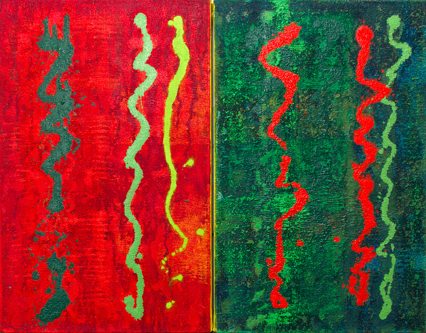 Dual 8, Red & Green, 2016, Diptych, Oil on Canvas, 22x28", 56x72cm