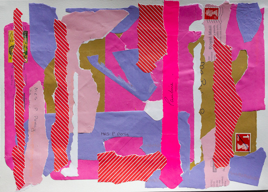 Birthday Collage, 26_2019, Paper collage using birthday card envelopes on A3 cartridge paper, 297x420mm, 11.7x16.5"