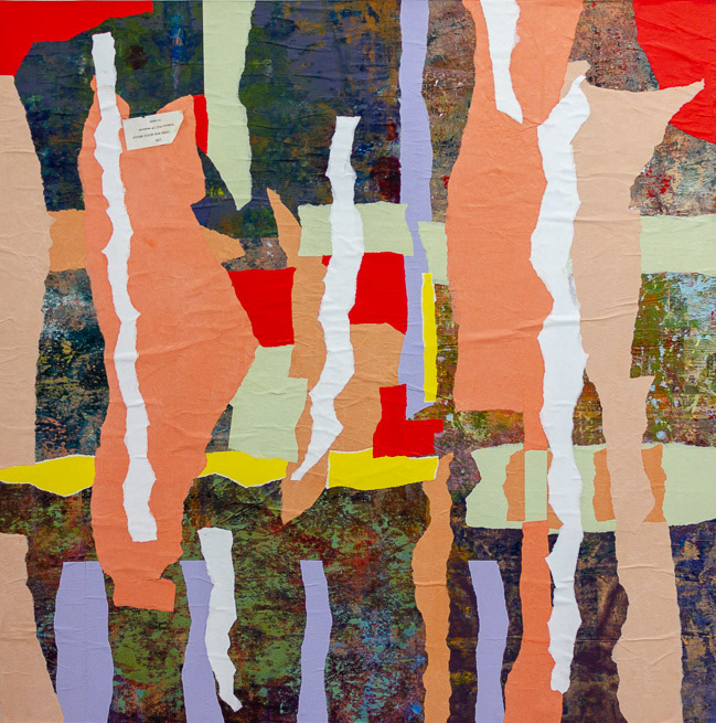 Remains 10, no86_2018, mixed media collage on wood, 94x94cm