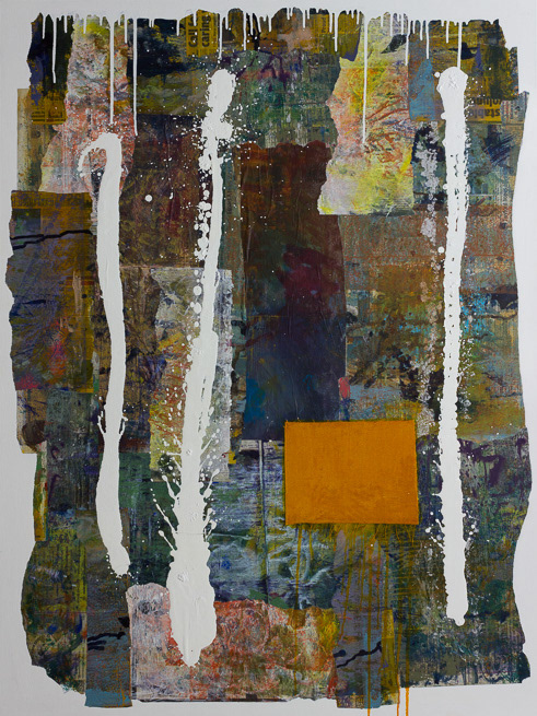Remains 3, no19_2015, Oil on Newspaper and collaged canvas on wood, 48x36", 122x92cm